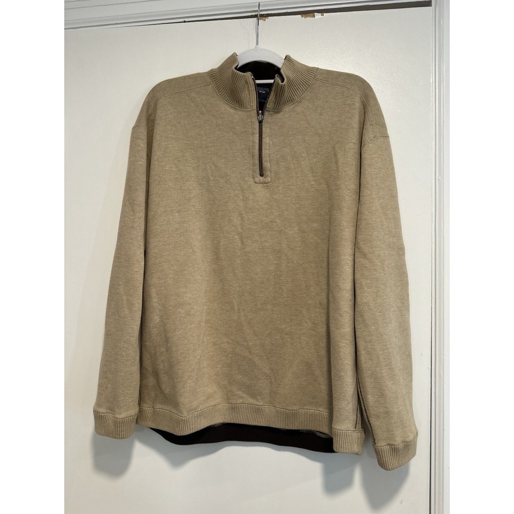 Hathaway Gorpcore Quarter Zip Pullover Sweater Sz:L Tan Classic Cotton